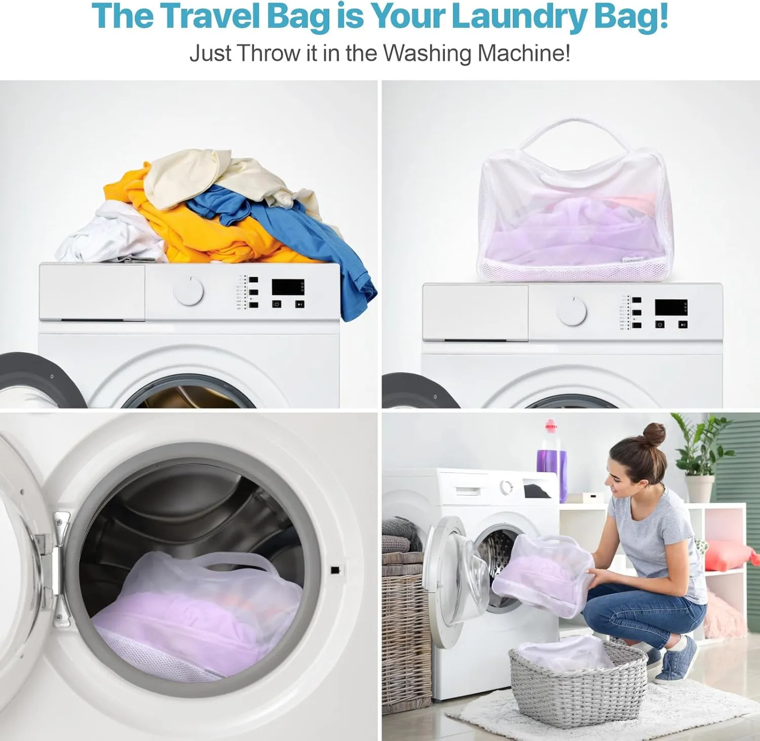 Cambond Dual-Use Mesh Packing Cubes Laundry Bag - See Through Packing Cubes for Travel, Lightweight Machine Washable Mesh Laundry Bags Wash Bags with Handle, Travel Bags Luggage Suitcase Organizer