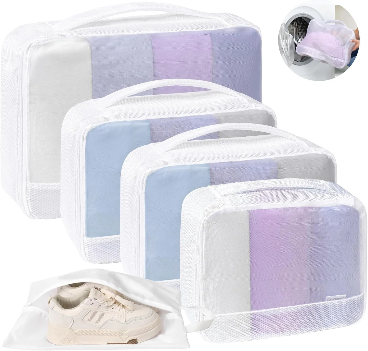 Cambond Dual-Use Mesh Packing Cubes Laundry Bag - See Through Packing Cubes for Travel, Lightweight Machine Washable Mesh Laundry Bags Wash Bags with Handle, Travel Bags Luggage Suitcase Organizer