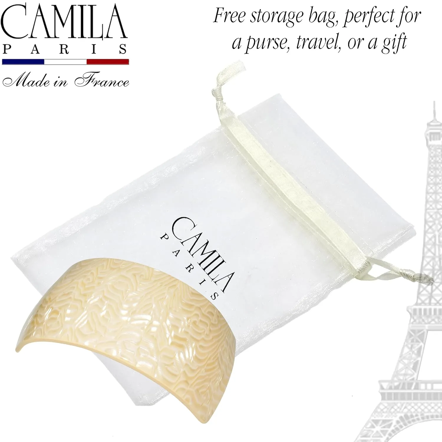 Camila Paris CP3621 French Hair Barrette Clip for Girls for Thick Curly Wavy Long Hair, Strong Hold Grip Hair Clips for Women, Automatic, No Slip Styling Girls Hair Accessories, Handmade in France