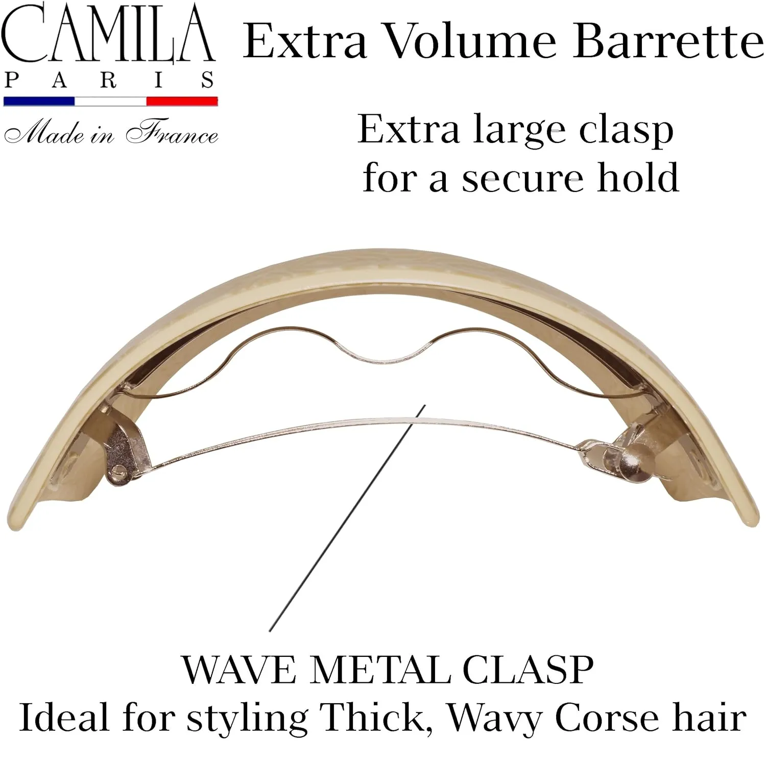 Camila Paris CP3621 French Hair Barrette Clip for Girls for Thick Curly Wavy Long Hair, Strong Hold Grip Hair Clips for Women, Automatic, No Slip Styling Girls Hair Accessories, Handmade in France