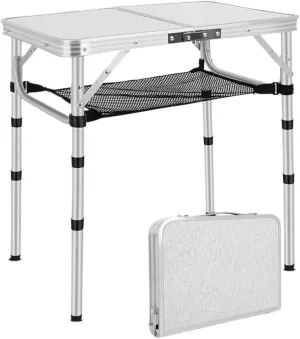 Camping Table Small Folding Table, Portable Lightweight Aluminum Adjustable Height with Carry Handle, Camping Table with Mesh Holders for Outd Beach Picnic