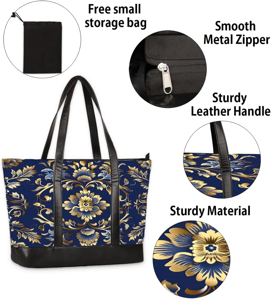 Canvas Laptop Tote Bag for Women Education Book Bookshelf Retro 15.6 Inch Large Capacity Computer Bag