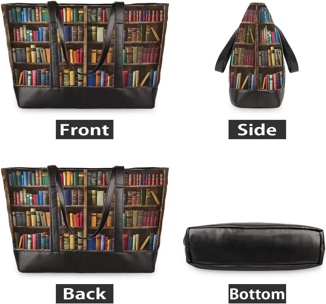 Canvas Laptop Tote Bag for Women Education Book Bookshelf Retro 15.6 Inch Large Capacity Computer Bag