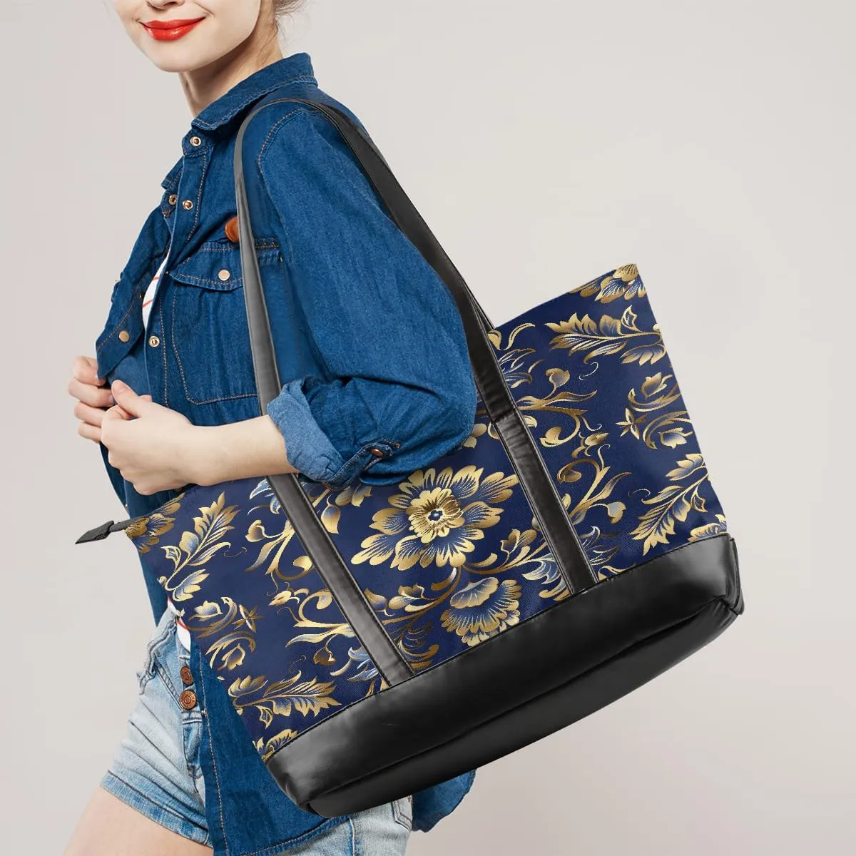 Canvas Laptop Tote Bag for Women Education Book Bookshelf Retro 15.6 Inch Large Capacity Computer Bag