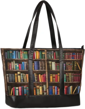 Canvas Laptop Tote Bag for Women Education Book Bookshelf Retro 15.6 Inch Large Capacity Computer Bag
