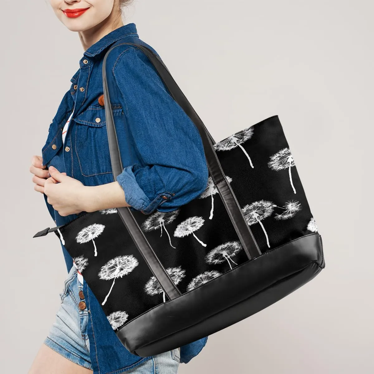 Canvas Laptop Tote Bag for Women Education Book Bookshelf Retro 15.6 Inch Large Capacity Computer Bag