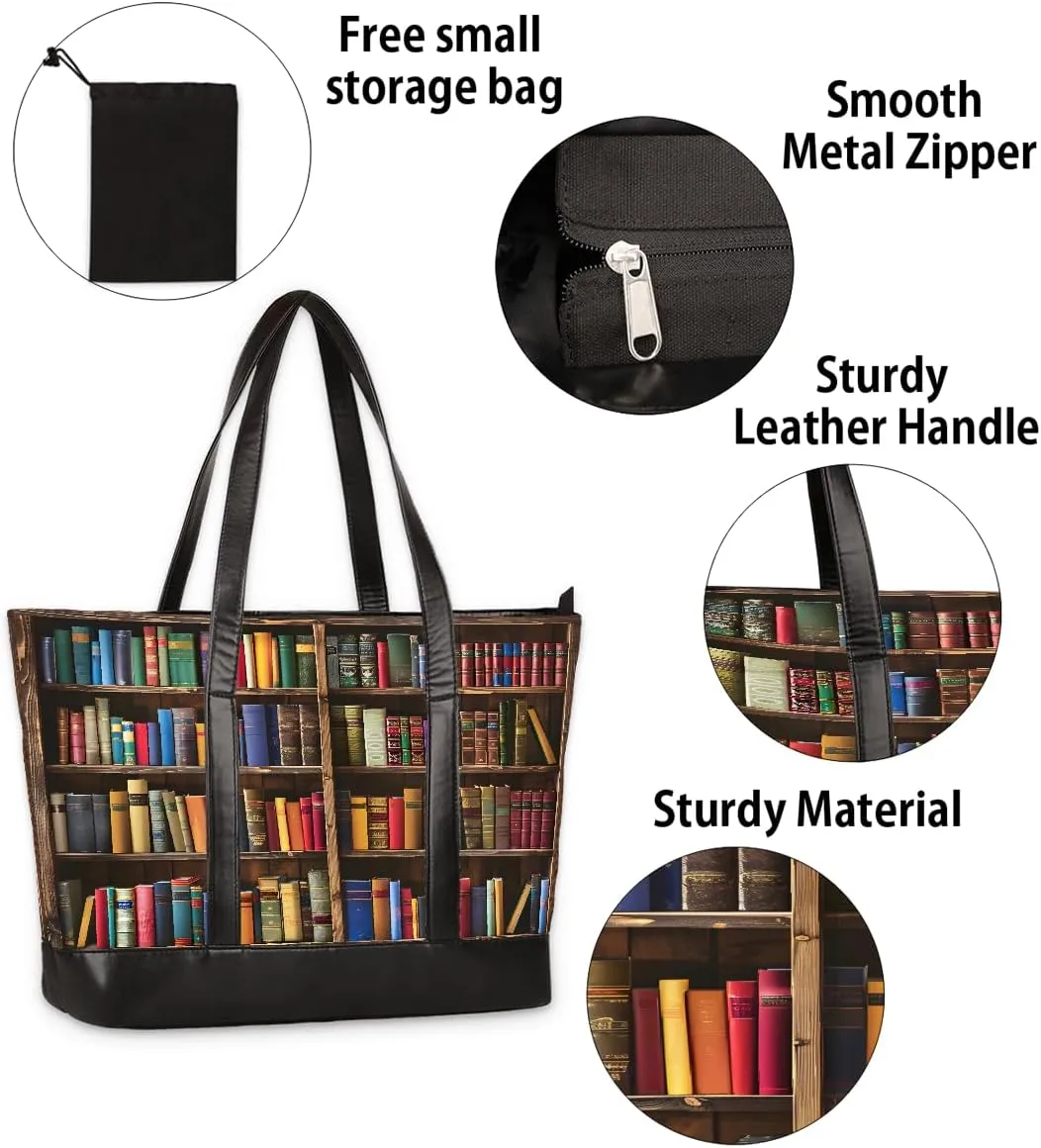 Canvas Laptop Tote Bag for Women Education Book Bookshelf Retro 15.6 Inch Large Capacity Computer Bag