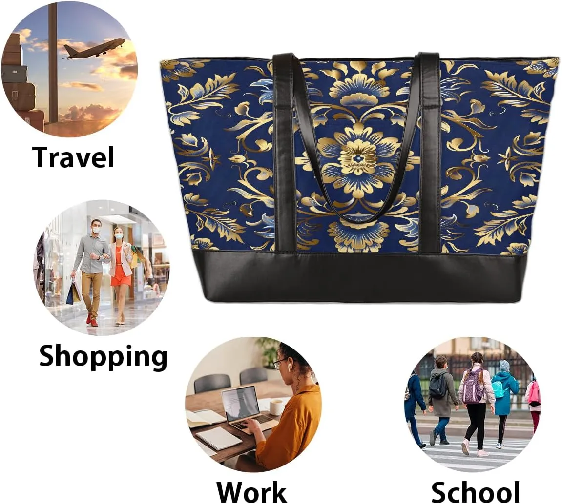 Canvas Laptop Tote Bag for Women Education Book Bookshelf Retro 15.6 Inch Large Capacity Computer Bag