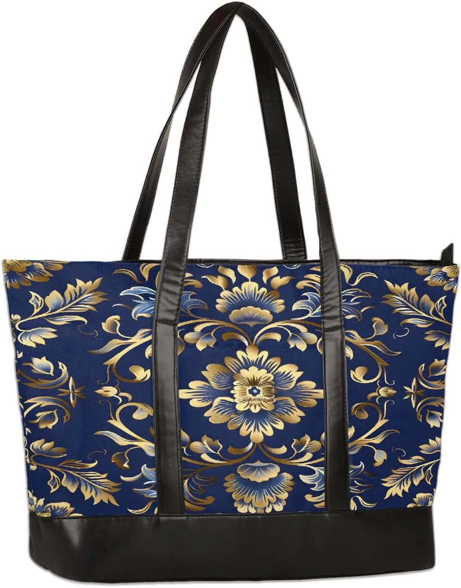 Canvas Laptop Tote Bag for Women Education Book Bookshelf Retro 15.6 Inch Large Capacity Computer Bag