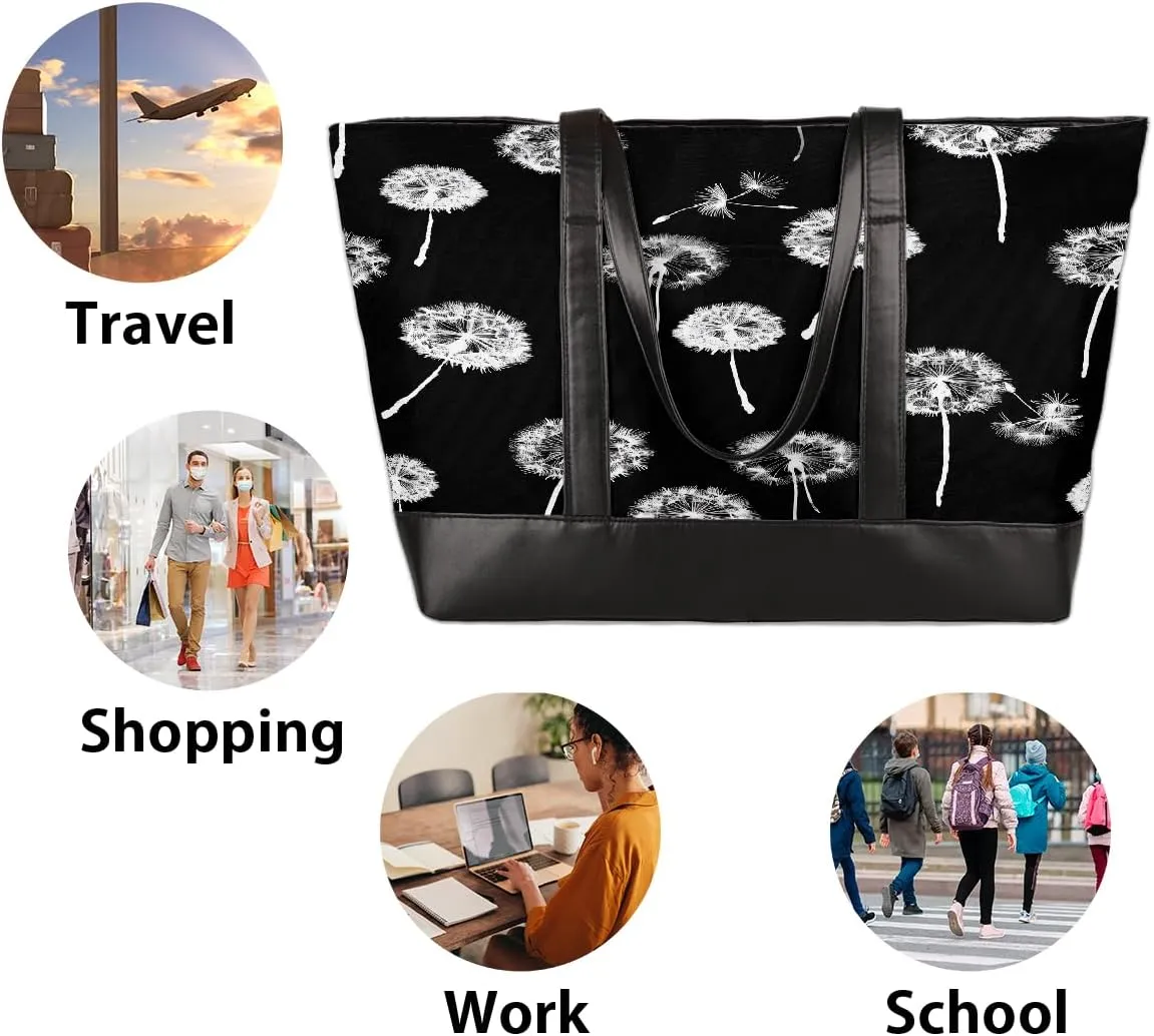 Canvas Laptop Tote Bag for Women Education Book Bookshelf Retro 15.6 Inch Large Capacity Computer Bag