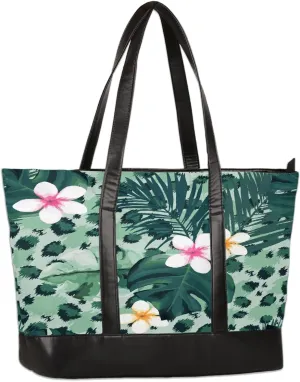 Canvas Laptop Tote Bag for Women Flower Decoration Vintage 15.6 Inch Large Capacity Computer Bag