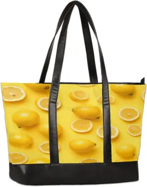 Canvas Laptop Tote Bag for Women Fruit Lemon Yellow Realistic 15.6 Inch Large Capacity Computer Bag