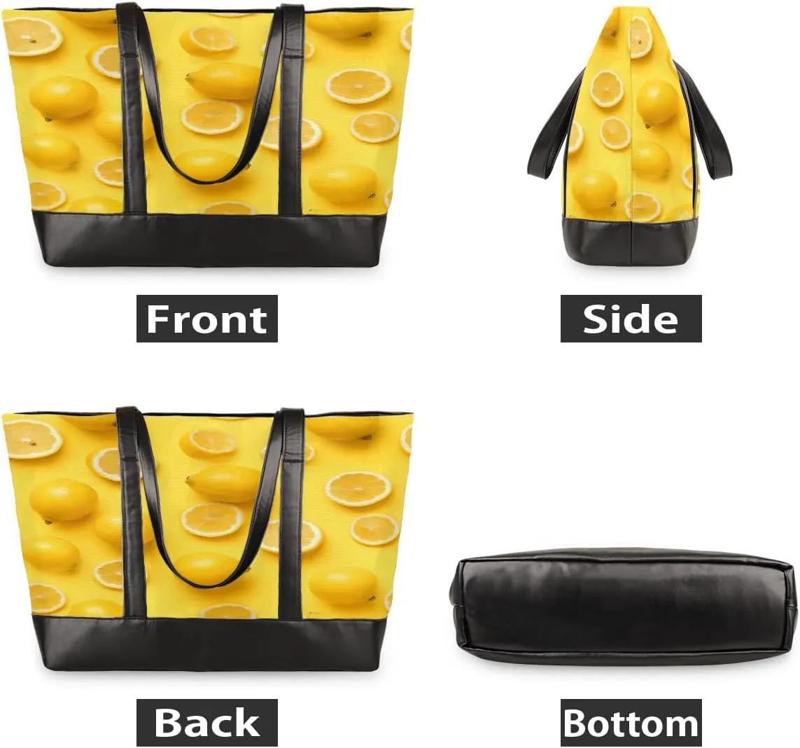 Canvas Laptop Tote Bag for Women Fruit Lemon Yellow Realistic 15.6 Inch Large Capacity Computer Bag