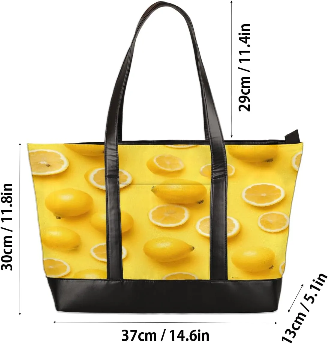 Canvas Laptop Tote Bag for Women Fruit Lemon Yellow Realistic 15.6 Inch Large Capacity Computer Bag