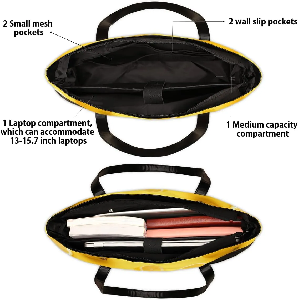 Canvas Laptop Tote Bag for Women Fruit Lemon Yellow Realistic 15.6 Inch Large Capacity Computer Bag