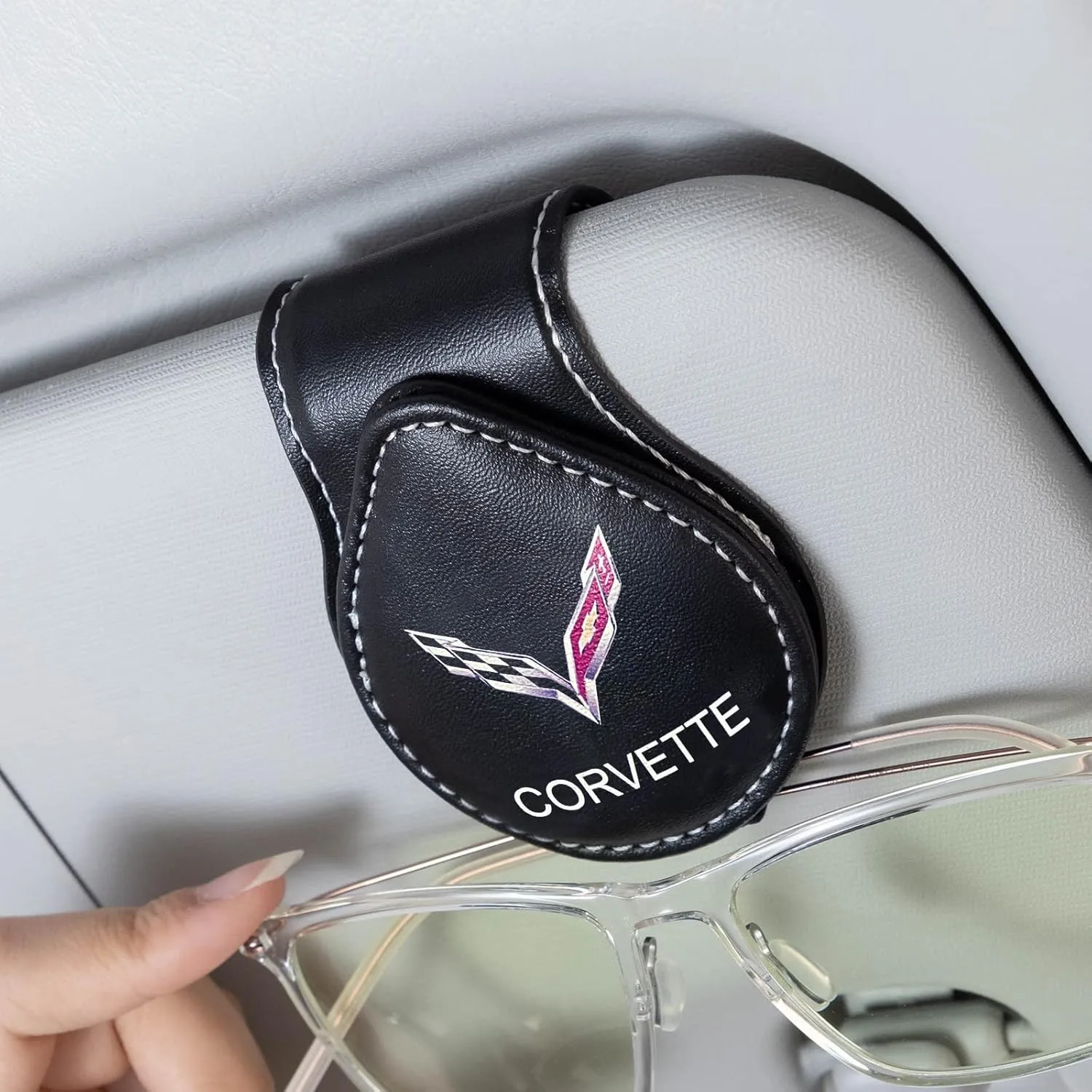 Car Sunglass Holder, Eyeglass Holder for Corvette C1 C2 C3 C4 C5 C6 C7 C8 Racing 1LT 2LT 3LT, Sunglass Hanger Mount for Car Sun Visor, Interior Accessories, Black