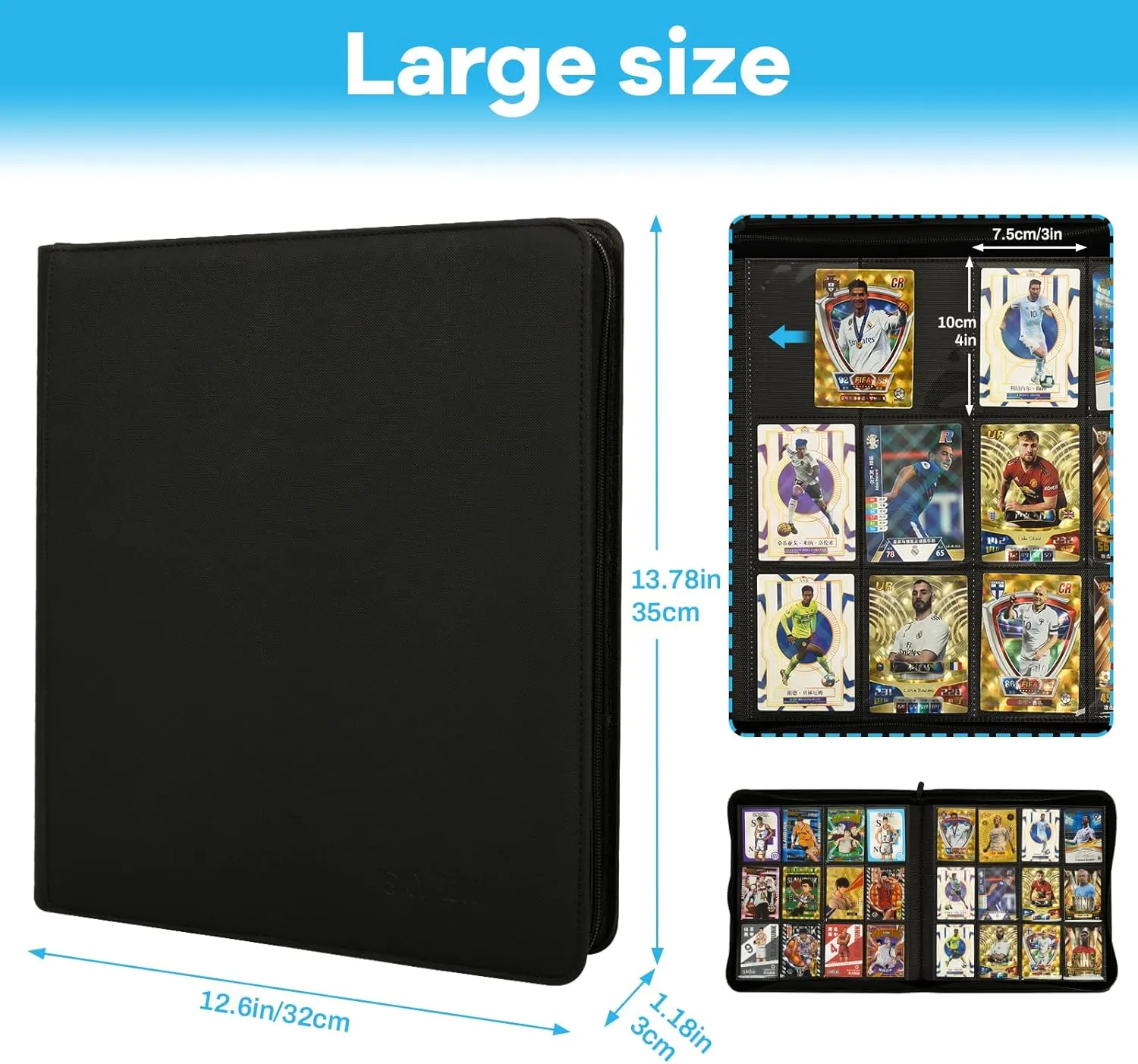 Card Binder-12 Pockets Trading Card Binder for Holding 480 Cards with 20 Two-Sided Pages，Compatible with Game Cards, Comic Trading Collectible Cards and Sports Cards– Black