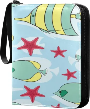 Card Binder 4 Pocket, Trading Card Binder Holder Fits 400 Cards with 50 Sleeves, Card Collection Binder Album Book Holder for Baseball Football Games Cards, Fish and Starfish