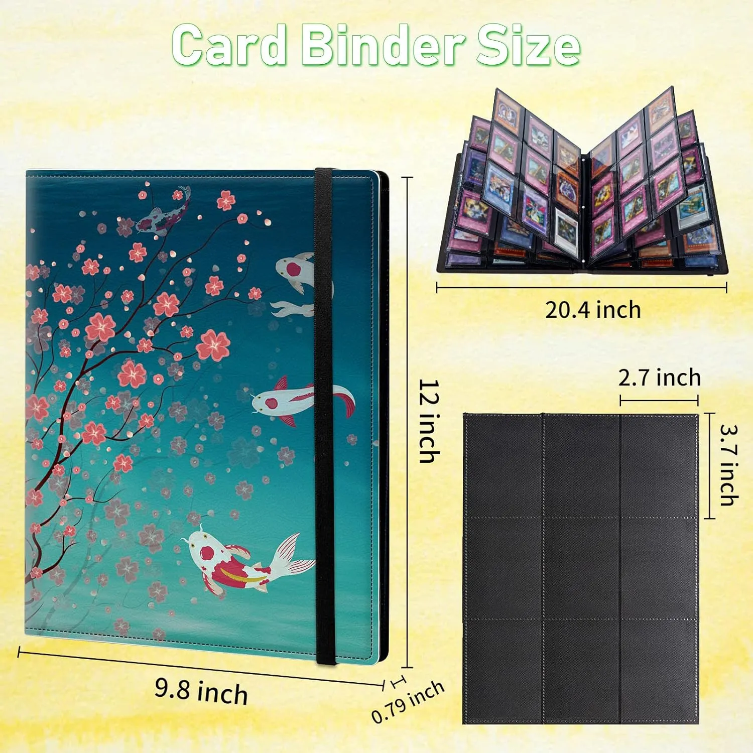 Card Binder 9 Pocket Trading Card Album Folder 900 Side Loading Pocket Binder Baseball Card Binder with Cherry Blossom and Fish Pattern Design Card Binder for Game Cards & Sports Cards