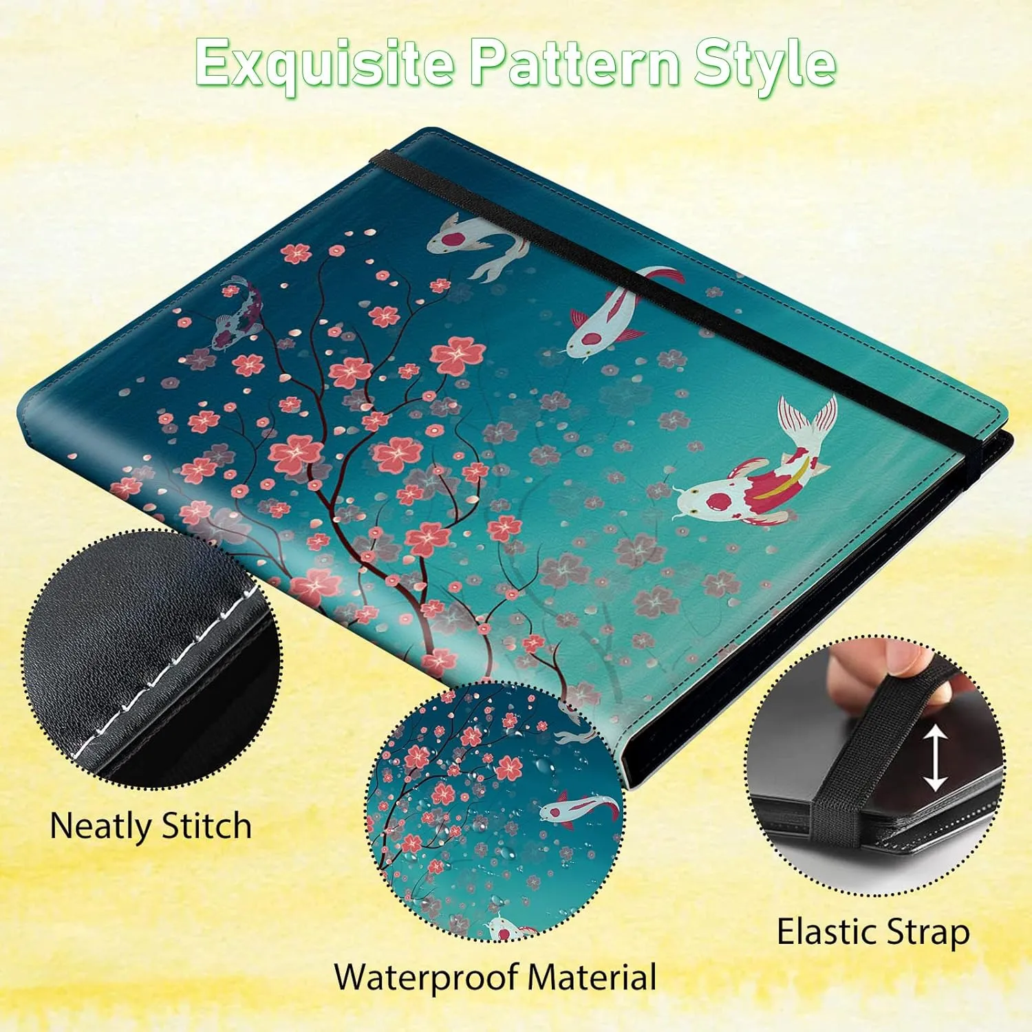 Card Binder 9 Pocket Trading Card Album Folder 900 Side Loading Pocket Binder Baseball Card Binder with Cherry Blossom and Fish Pattern Design Card Binder for Game Cards & Sports Cards
