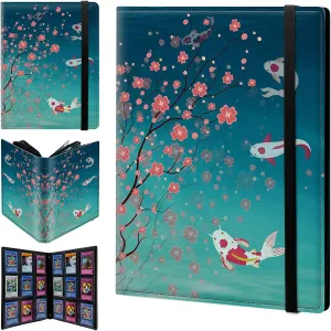 Card Binder 9 Pocket Trading Card Album Folder 900 Side Loading Pocket Binder Baseball Card Binder with Cherry Blossom and Fish Pattern Design Card Binder for Game Cards & Sports Cards