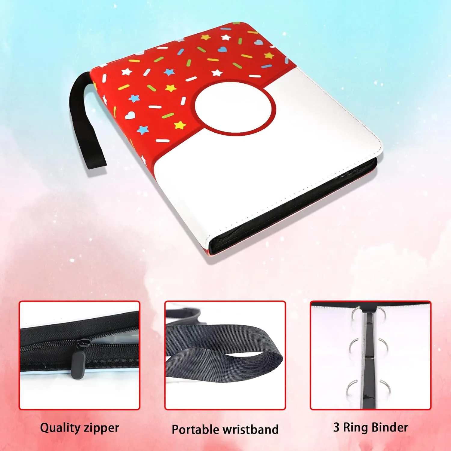 Card Binder Donuts Card Holder Album Trading Cards Holder Zipper Binder for Collection (Red Donut, 900 Pocket)