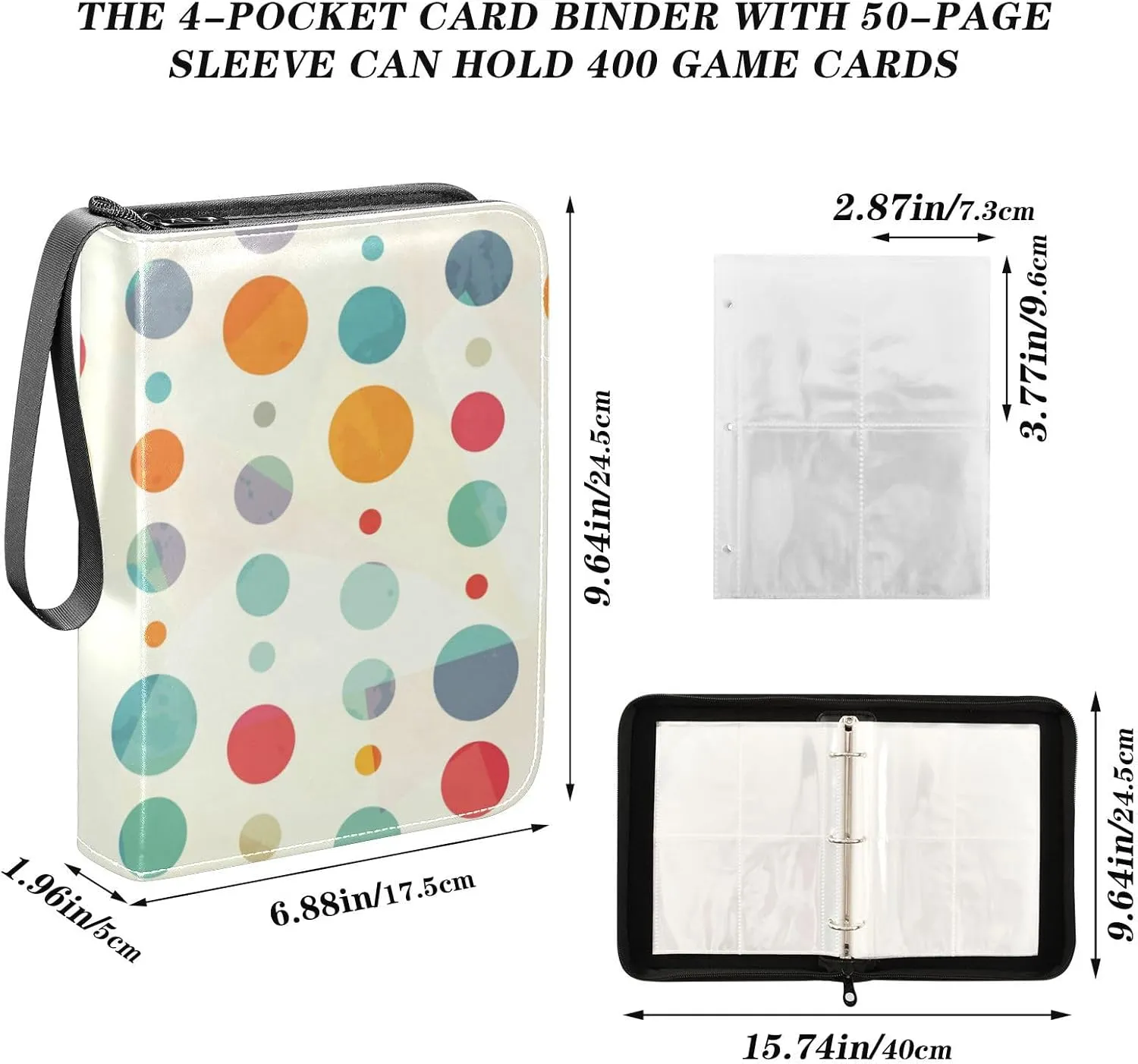 Card Binder Sports Card Binder Trading Card binder 4 Card Binder for Game Cards Sports Cards Photos Colorful Dot