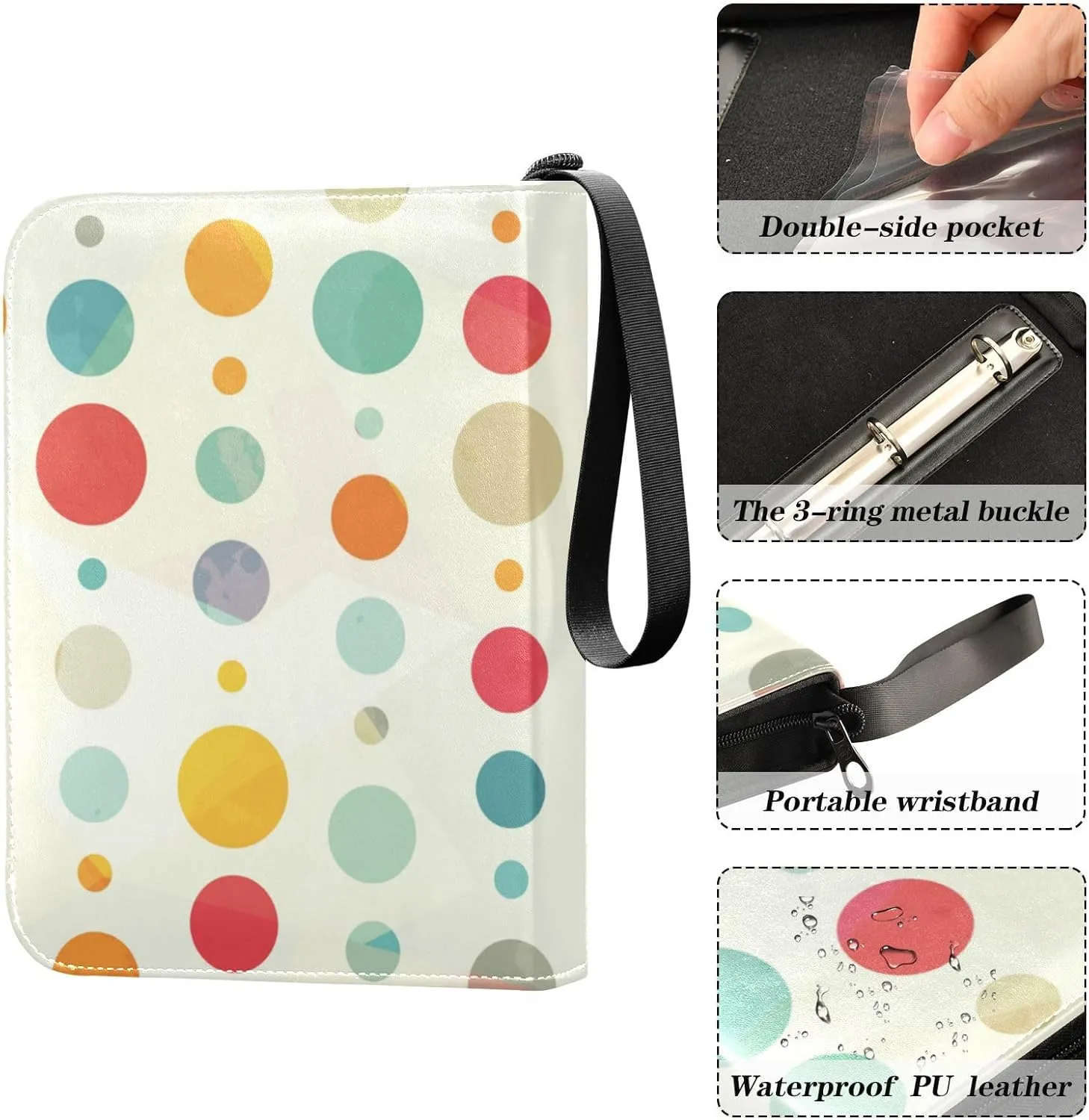 Card Binder Sports Card Binder Trading Card binder 4 Card Binder for Game Cards Sports Cards Photos Colorful Dot