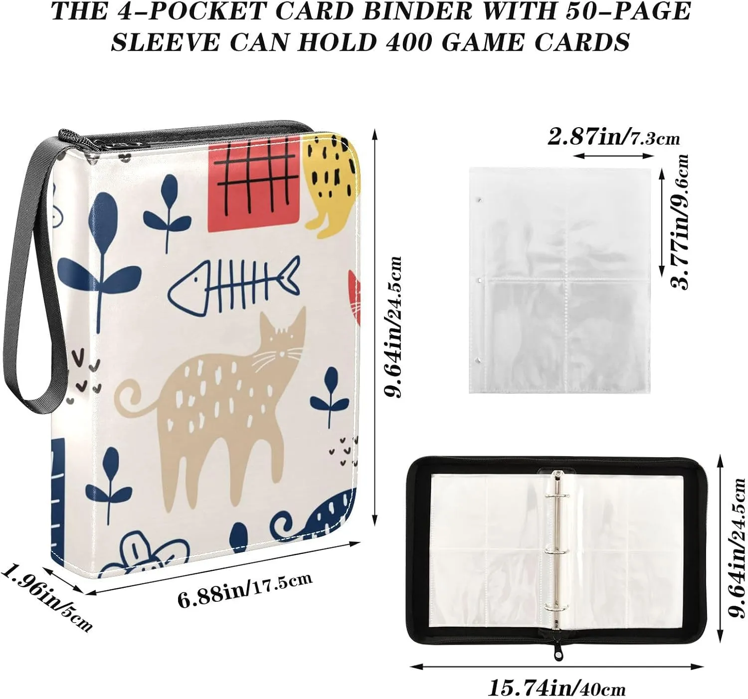 Card Binder Sports Card Binder Trading Card binder 4 Card Binder for Game Cards Sports Cards Photos Cute Cat Fish