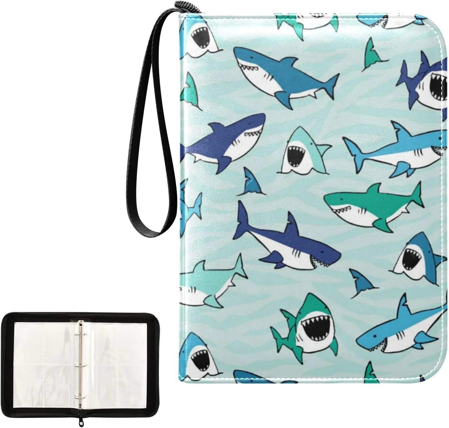 Card Binder Sports Card Binder Trading Card binder 4 Card Binder for Game Cards Sports Cards Photos Shark Fish Big Mouth