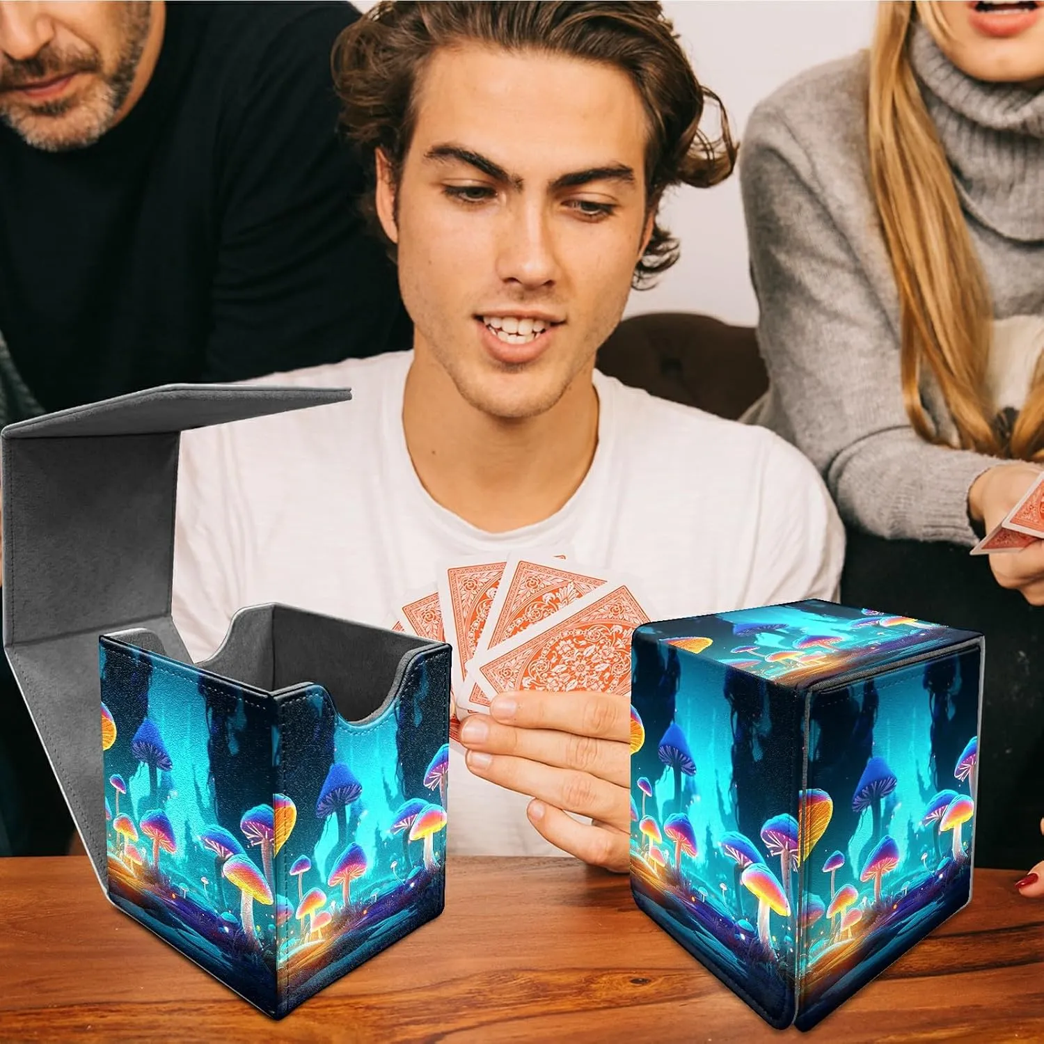 Card Deck Box Trading Cards with Strong Magnet Mushroom Forest Theme Commander Deck Box Card Storage Box Magic Premium Card Storage Box Case Cover for TCG CCG Magic Cards