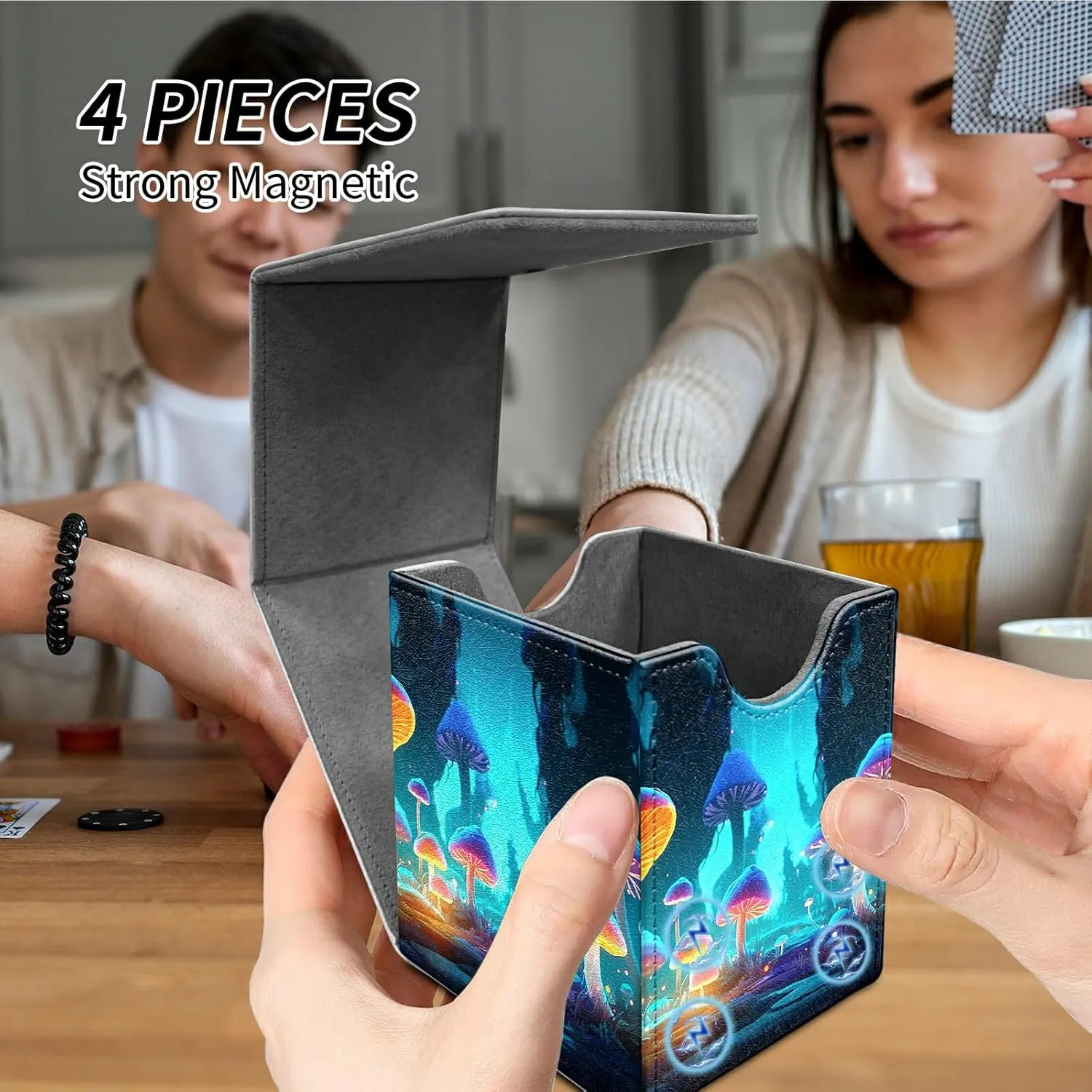 Card Deck Box Trading Cards with Strong Magnet Mushroom Forest Theme Commander Deck Box Card Storage Box Magic Premium Card Storage Box Case Cover for TCG CCG Magic Cards