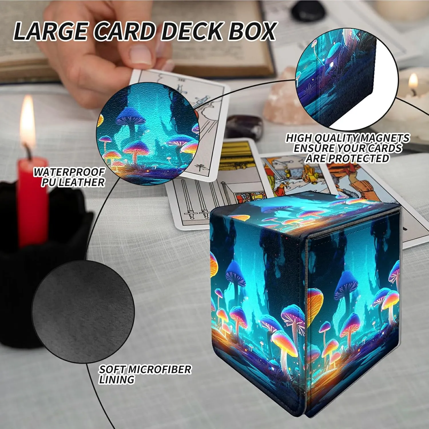 Card Deck Box Trading Cards with Strong Magnet Mushroom Forest Theme Commander Deck Box Card Storage Box Magic Premium Card Storage Box Case Cover for TCG CCG Magic Cards