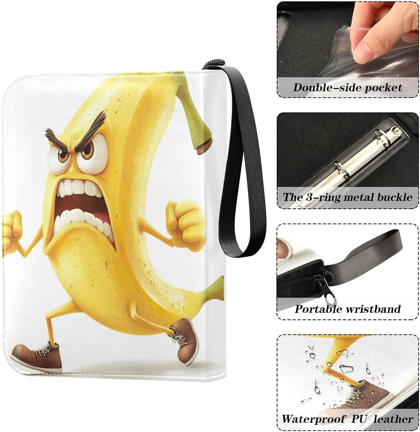 Cartoon Angry Banana Card Organizer Binder 4-Pocket Card Collectors Album Fits 400 Cards for Baseball Card, Football Card