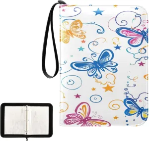 Cartoon Butterfly Colorful Collectible Trading Card Albums, Waterproof PU Card Collection Binder Fits 400 Cards with Removable Sleeves for Baseball Card, Football Card