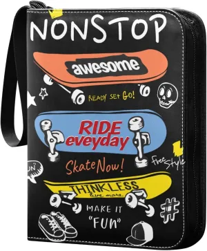Cartoon-colorful-skateboard 400 Pocket Card Collection Binder, PU Waterproof Wear-resistant Trading Card Binder with Zip for Collectible Boys Girls Game Sports Cards MTG TCG