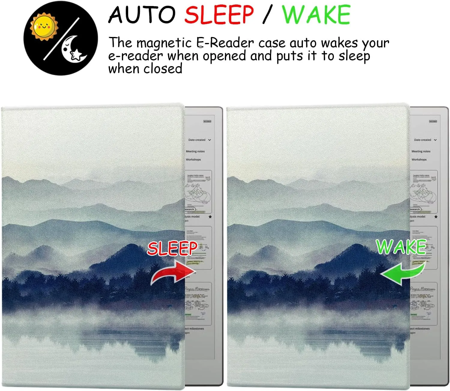 Case for Remarkable Paper Pro Color 11.8'',Ultra-Thin Leather Cover Auto Sleep/Wake Book Folio Cover with Pen Magnetic Buckle for Remarkable Paper Pro Tablet 2024 Released (Misty Mountains)