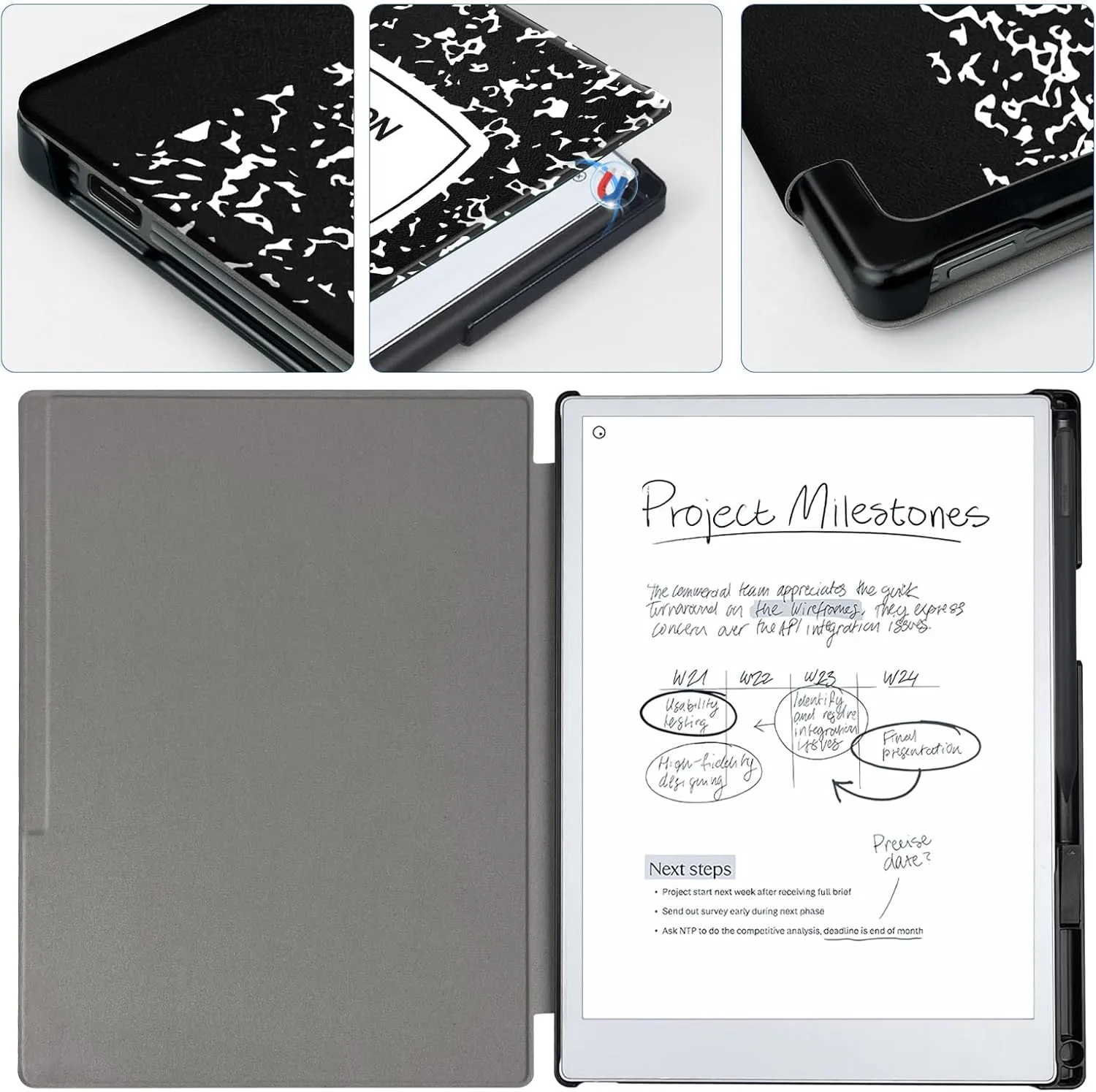 Case for Remarkable Paper Pro Tablet 11.8" (Released in 2024), Hard Back Shell Protective Book Folio Cover with Built-in Pen Holder, with Auto Sleep/Wake Function.