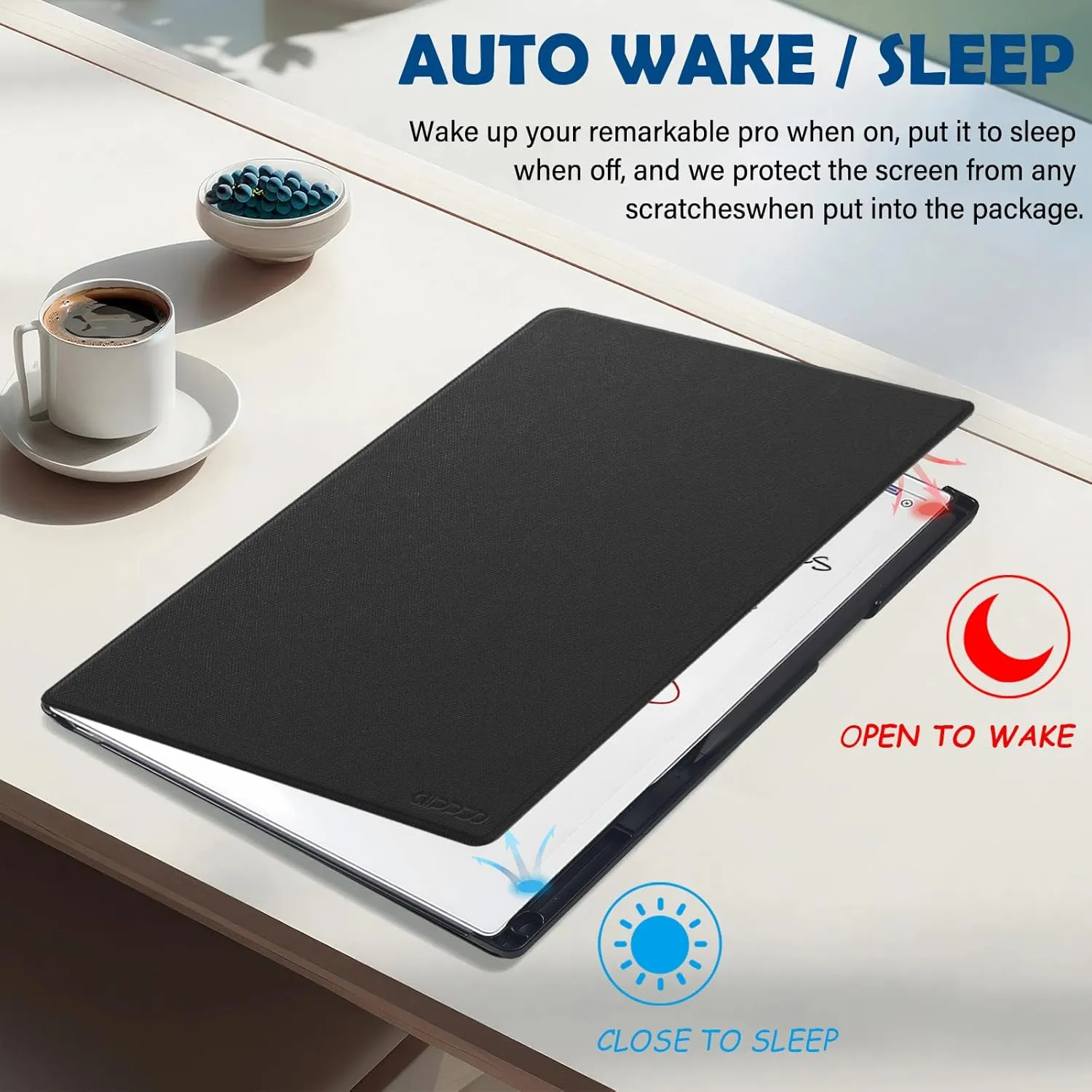 Case for Remarkable Paper Pro Tablet 11.8" (Released in 2024), Hard Back Shell Protective Book Folio Cover with Built-in Pen Holder, with Auto Sleep/Wake Function.