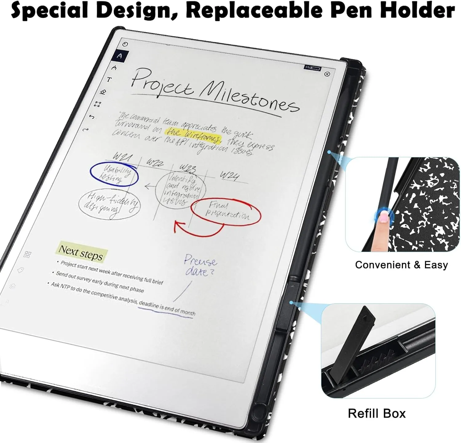 Case for Remarkable Paper Pro Tablet 11.8" (Released in 2024), Hard Back Shell Protective Book Folio Cover with Built-in Pen Holder, with Auto Sleep/Wake Function.