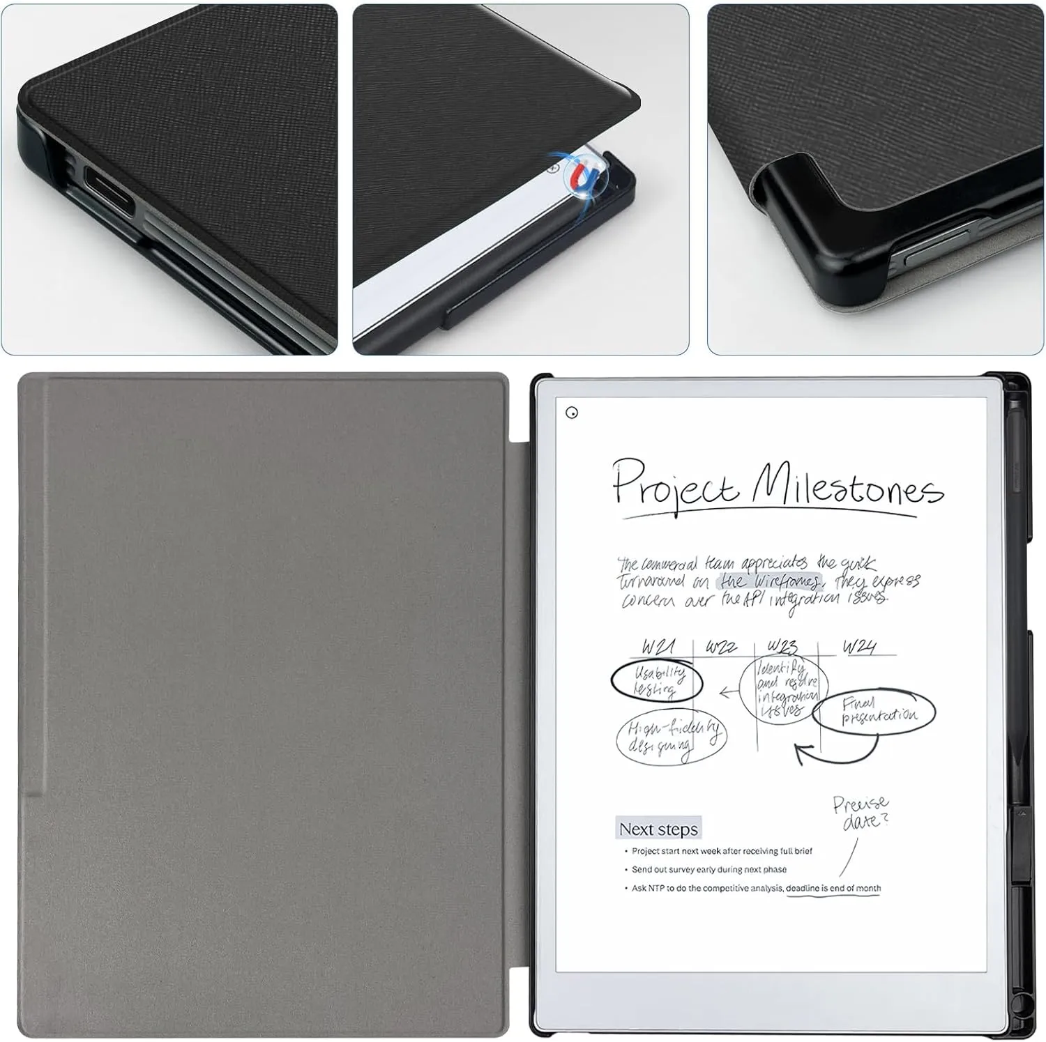 Case for Remarkable Paper Pro Tablet 11.8" (Released in 2024), Hard Back Shell Protective Book Folio Cover with Built-in Pen Holder, with Auto Sleep/Wake Function.