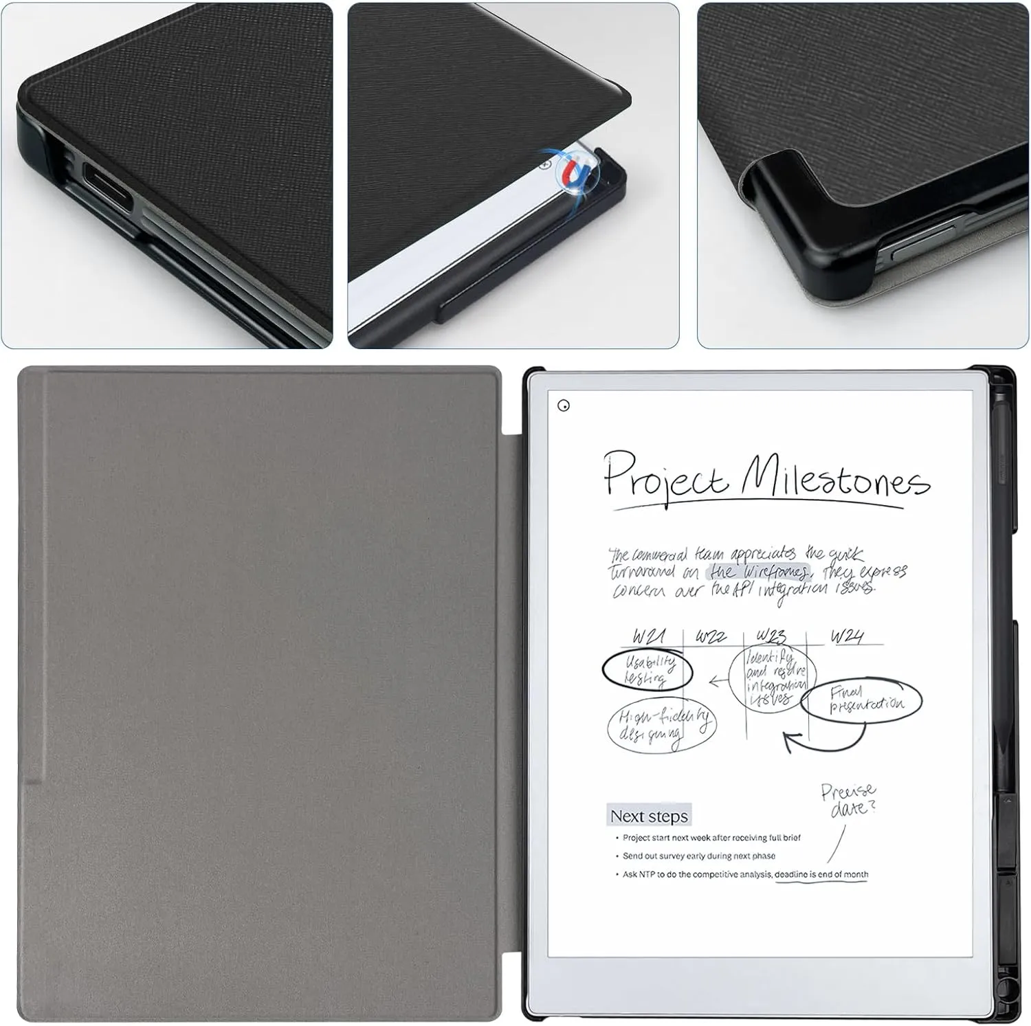 Case for Remarkable Paper Pro Tablet 11.8" (Released in 2024), Hard Back Shell Protective Book Folio Cover with Built-in Pen Holder, with Auto Sleep/Wake Function.