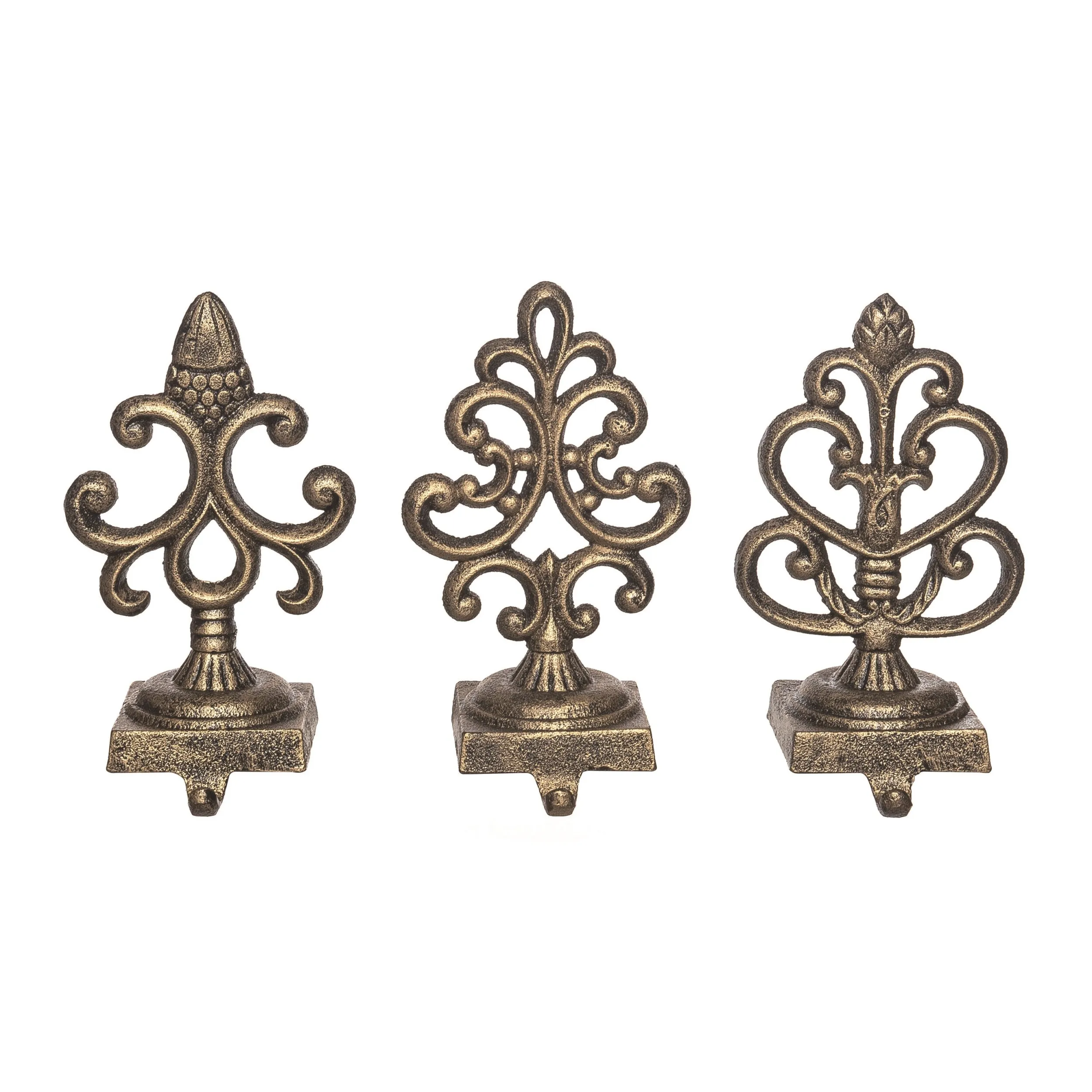 Cast Iron Ornate Tarnished Gold Stocking Holder 3