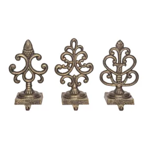 Cast Iron Ornate Tarnished Gold Stocking Holder 3
