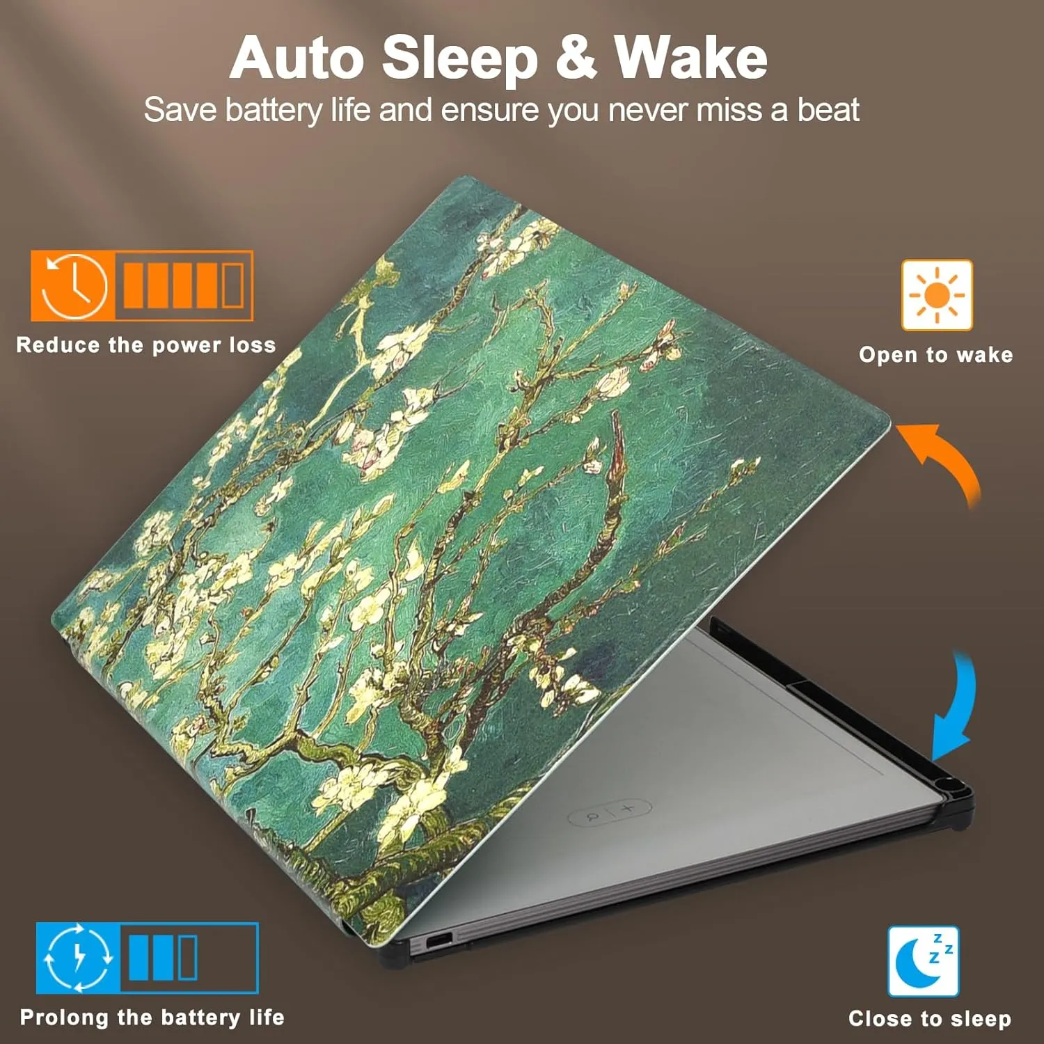 Caweet Case for Remarkable Paper Pro 11.8" 2024, Slim Hard Back Shell Protective Book Folio Cover with Built-in Pen Holder and Auto Wake/Sleep, Almond Blossom