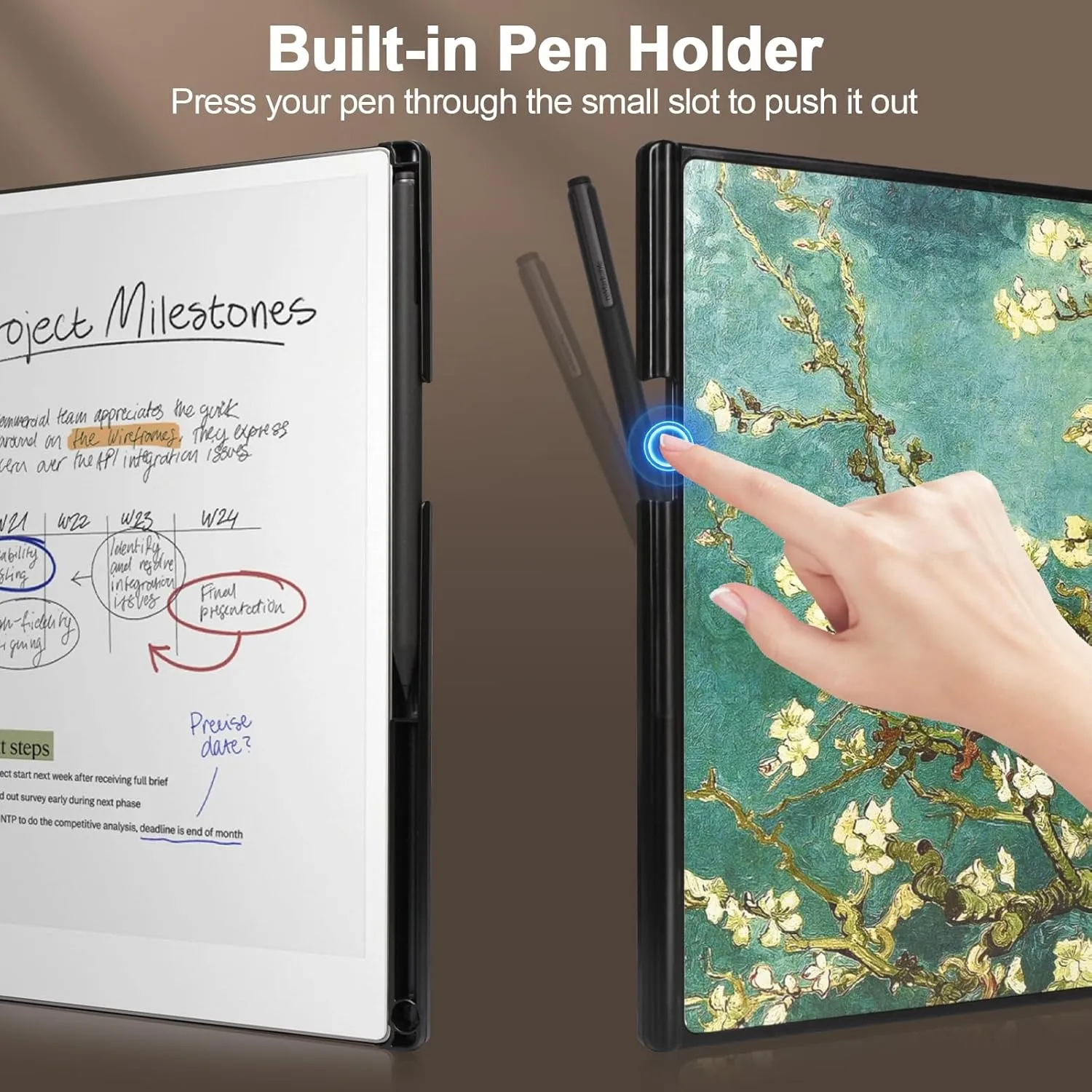 Caweet Case for Remarkable Paper Pro 11.8" 2024, Slim Hard Back Shell Protective Book Folio Cover with Built-in Pen Holder and Auto Wake/Sleep, Almond Blossom