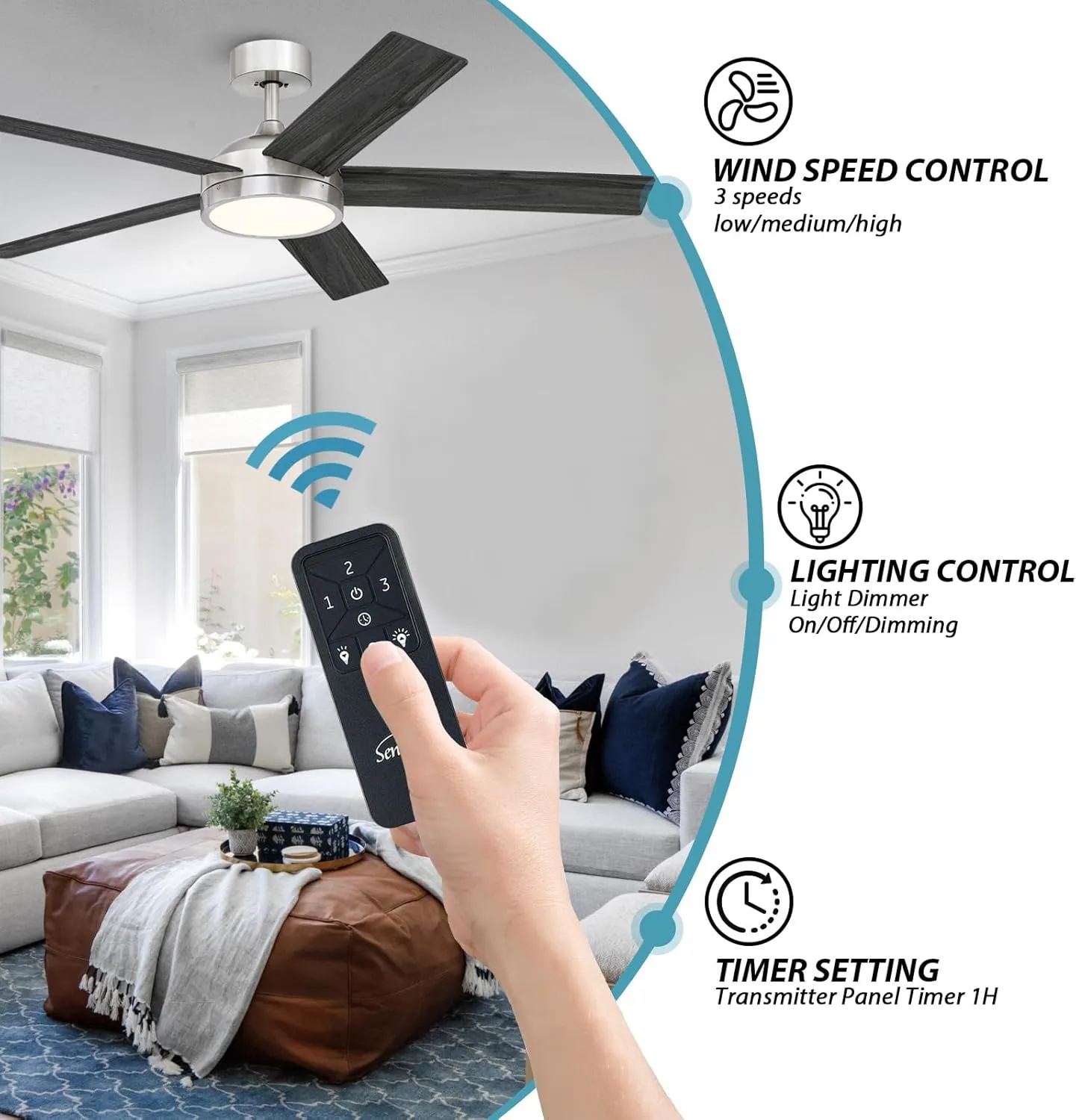 Ceiling Fan Remote Replacement, 3 Speed Universal Ceiling Fan Remote Control Kit with Light Dimmer, Ceilig Fan Light Switch for Harbor Breeze, Hampton Bay, Hunter, Honeywell, Timing and Wireless