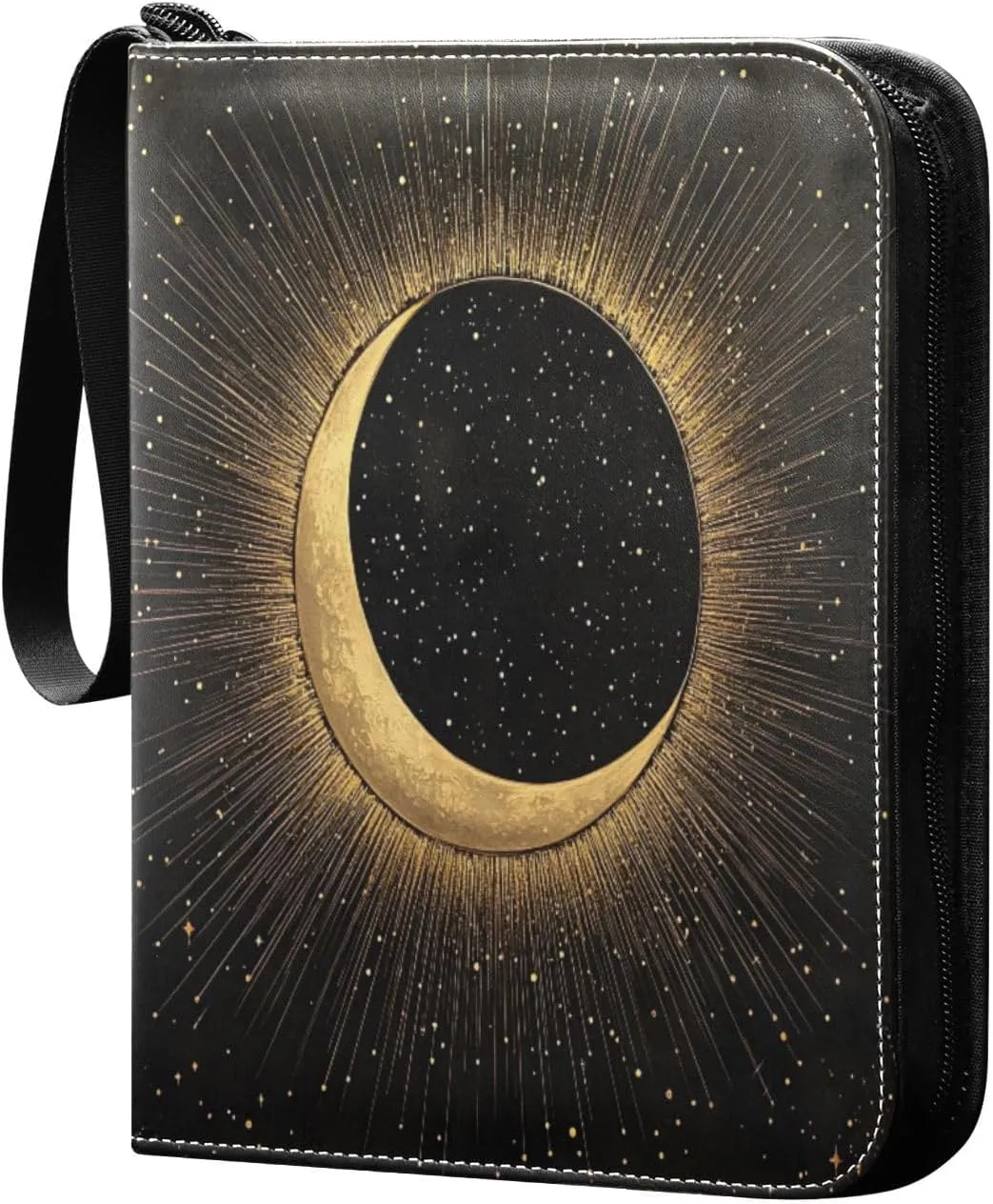 Celestial Moon Card Binder 4-Pocket, 400 Pockets PU Waterproof Zippered Collector Card Album with 50 Removable Sleeves for Trading, Game Cards