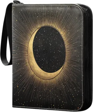 Celestial Moon Card Binder 4-Pocket, 400 Pockets PU Waterproof Zippered Collector Card Album with 50 Removable Sleeves for Trading, Game Cards