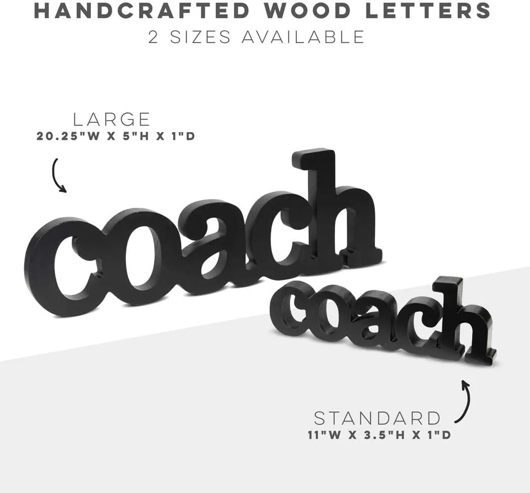 ChalkTalkSPORTS - Coach Wood Word Silver Pen | Wood Words | Coach Gift | Shelf Desk Decor | Ready to Autograph